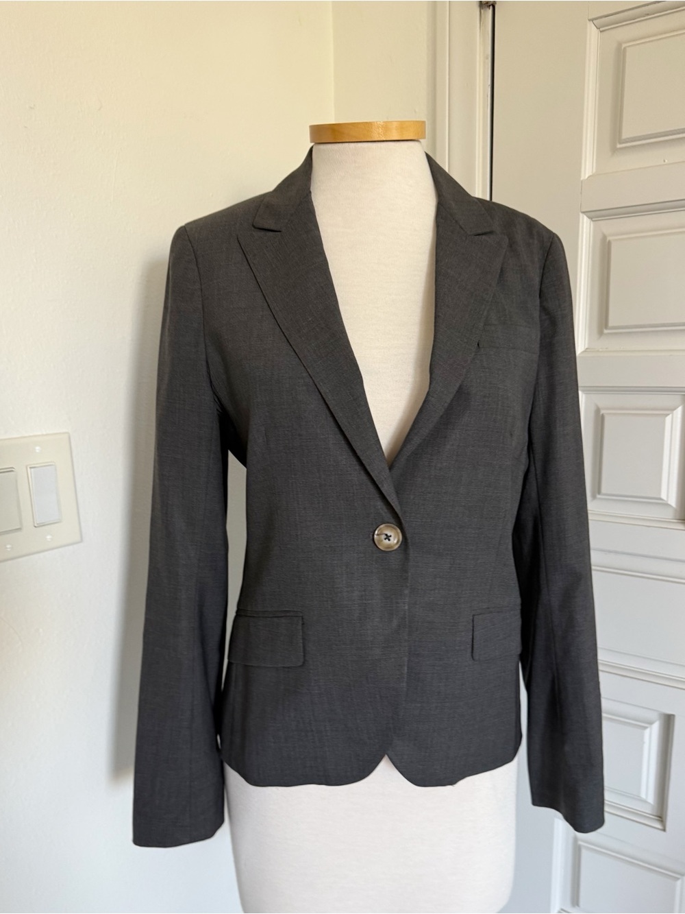 Theory Charcoal Gray Grey Blazer Single-Button Tailored Suit Jacket Size 10